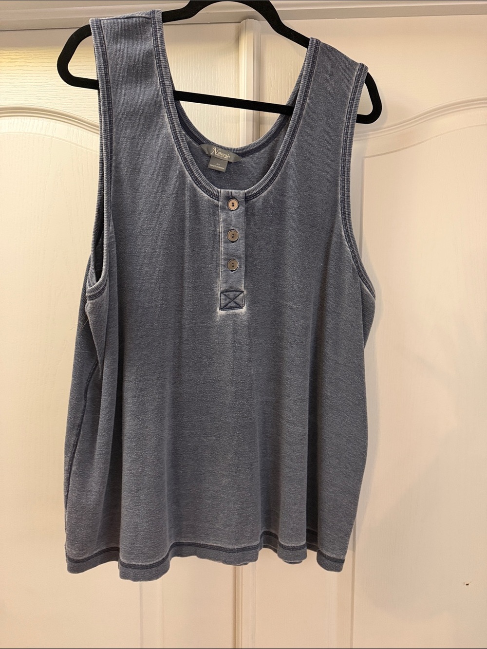 Natural Reflections Washed Blue Henley Tank Top